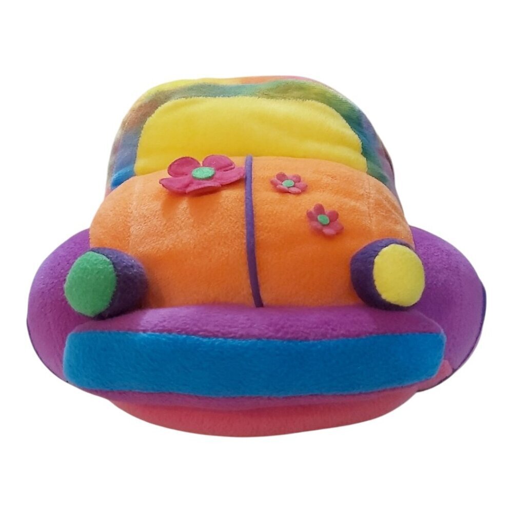 8 Inch Floral Volkswagen Beetle Plush Doll Pink Blue Flower Accents VW Bug Toy